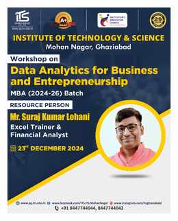 Workshop flier — Data Analytics for Business and Entrepreneurship, ITS Mohan Nagar Ghaziabad, Resource Person Mr. Suraj Kumar Lohani