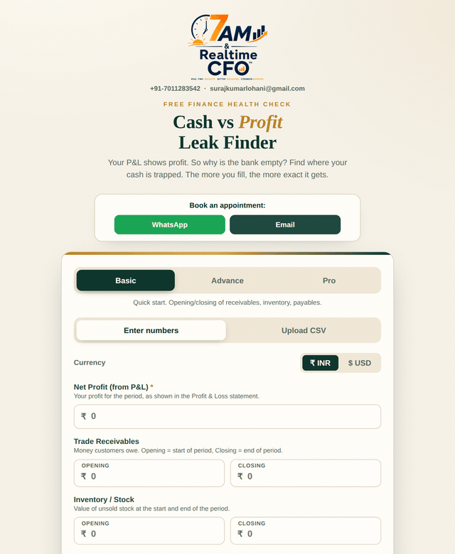 Cash vs Profit Leak Finder — live demo